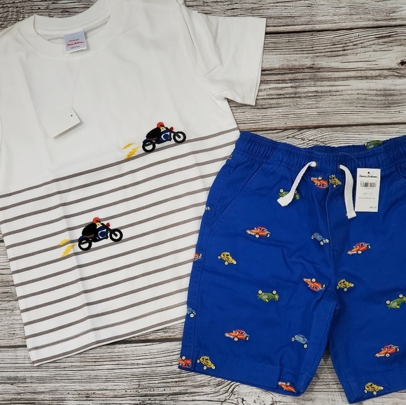 Hanna Andersson Embroidered T-Shirt and Shorts Race Cars Summer Set NWT - Picture 7 of 8